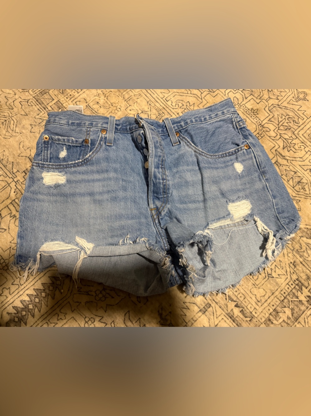 Levi's Light Blue Distressed Denim Cutoff Shorts - Picture 2 of 2